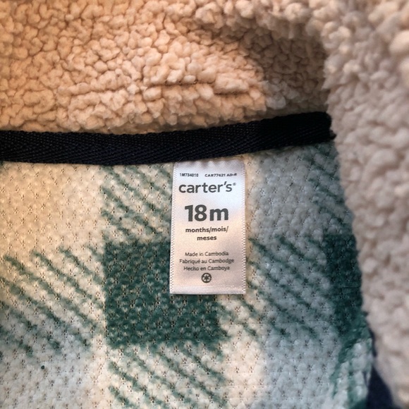 Carters 18 Month Green & Cream Sherpa Zip Up Vest- EUC - Picture 4 of 11